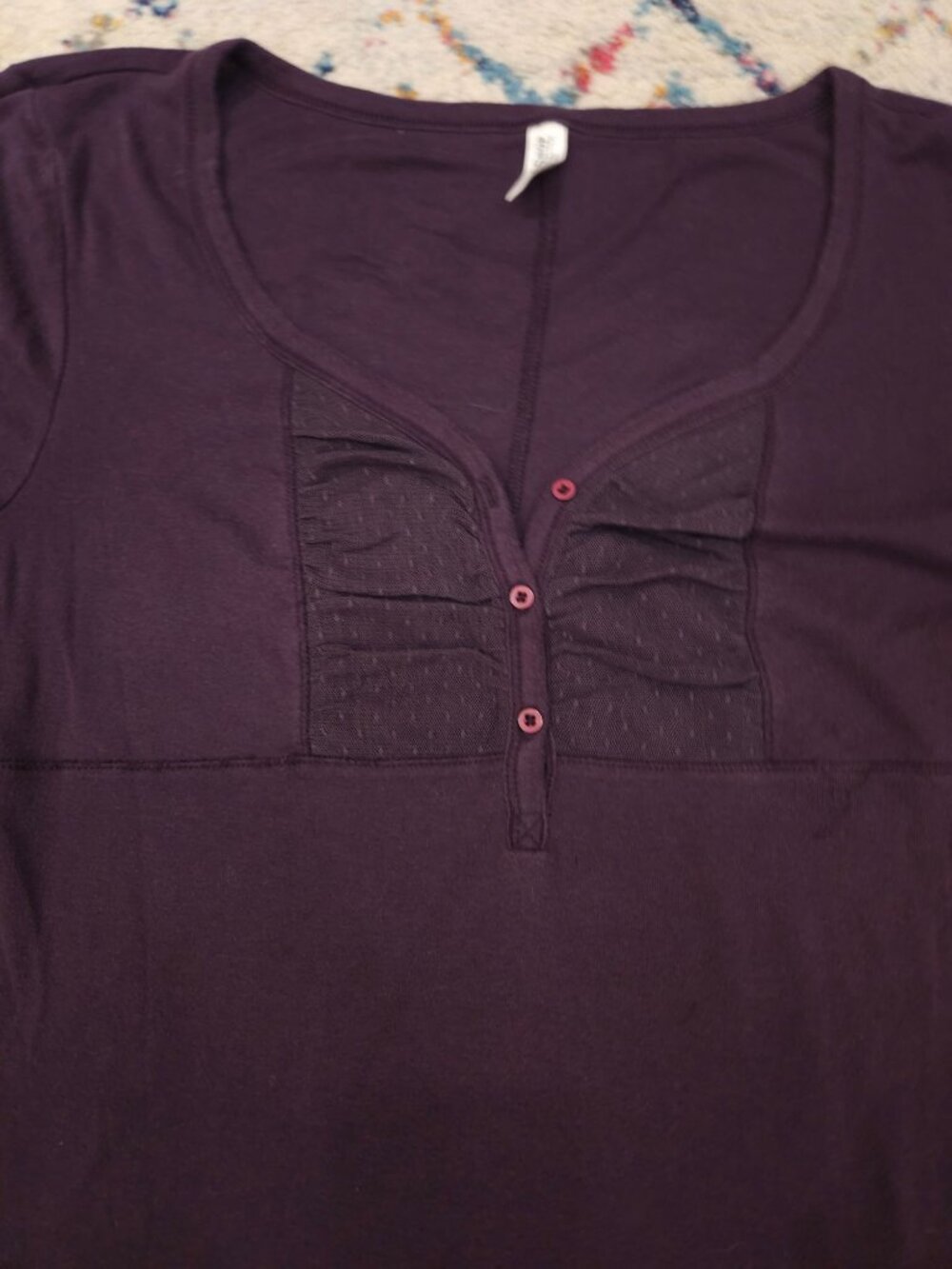 Women's Purple Long-Sleeve Henley Top Mesh Button Detail By Tee Shop Size XL